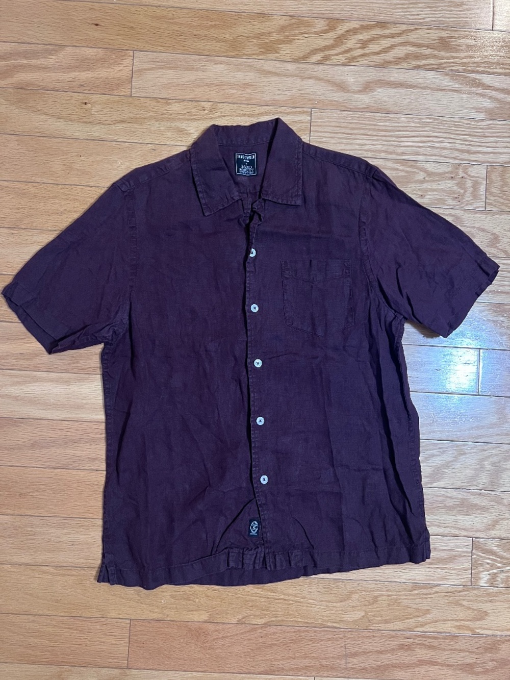 Todd Snyder x Baird McNutt Maroon Irish Linen Short Sleeve Button Down Shirt, Me